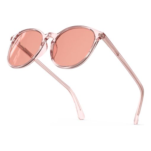 Bloomoak rose tinted migraine relief glasses with round frame and pink-tinted lenses