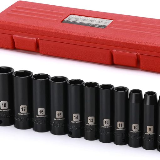 MIXPOWER 13-piece 3/8 inch drive deep impact socket set with red storage case