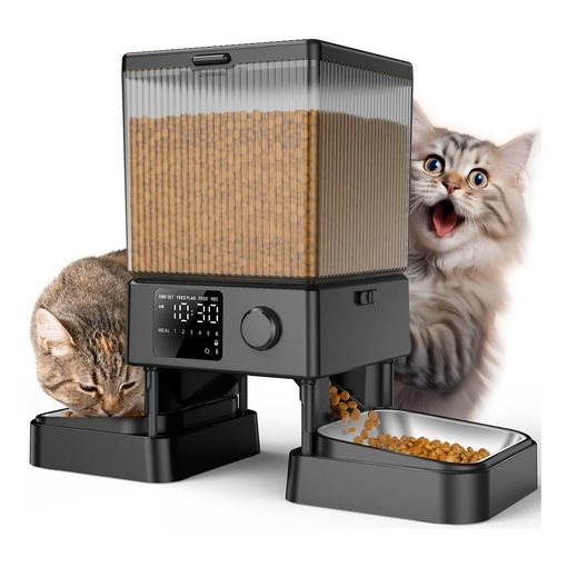 oneisall 5L automatic cat feeder for two cats with stainless steel bowls