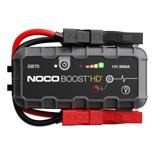 NOCO Boost GB70 2000A UltraSafe lithium jump starter with attached jumper cables