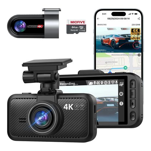 Miofive S1 Ultra dual 4K dash cam front and rear camera with SD card and smartphone app