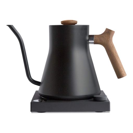 Fellow Stagg EKG electric gooseneck kettle in matte black with walnut handle