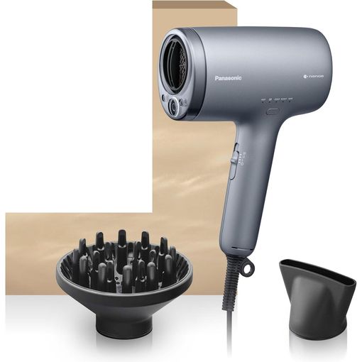 Panasonic EH-NA9N nanoe hair dryer in grey with diffuser and concentrator attachments