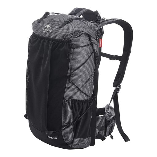 Naturehike Rock 60+5L internal frame hiking backpack in grey and black