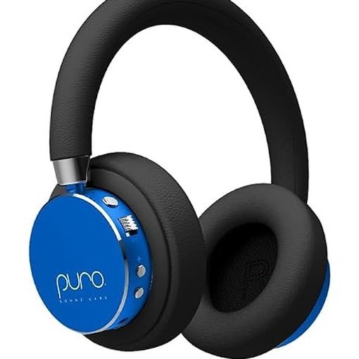 Puro Sound Labs BT2200 Plus kids Bluetooth headphones in blue and black