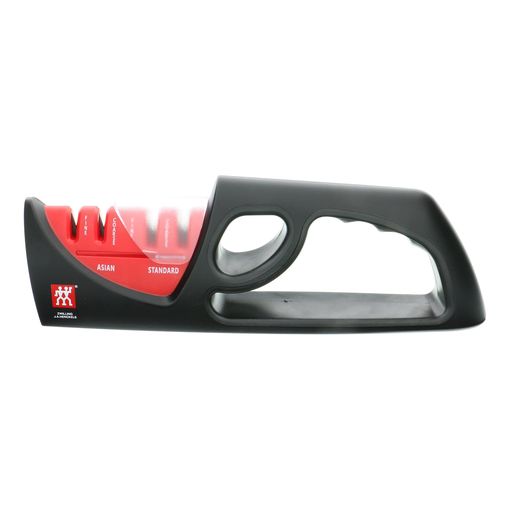 ZWILLING 4-stage pull through knife sharpener in black and red