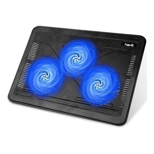havit HV-F2056 laptop cooling pad with three blue illuminated fans