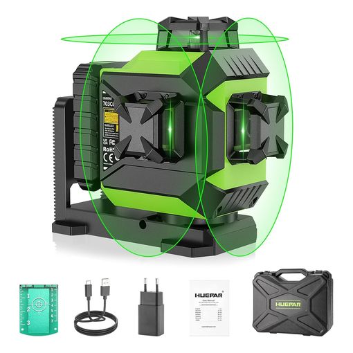 Huepar HM03CG 3 x 360 degree self-leveling green cross line laser level