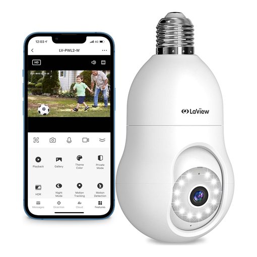 LaView LV-PWL2-W screw-in light bulb security camera with pan and tilt head