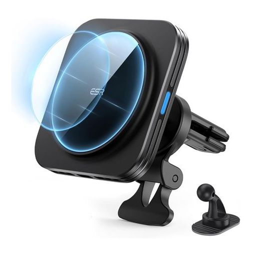 ESR HaloLock 15W MagSafe magnetic car mount charger with air vent clip and dashboard anchor