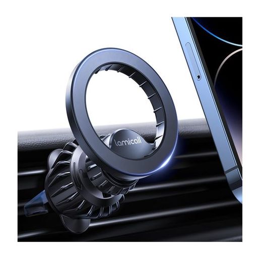 Lamicall MagSafe magnetic car phone mount clipped to a car air vent with 20 N52 magnets