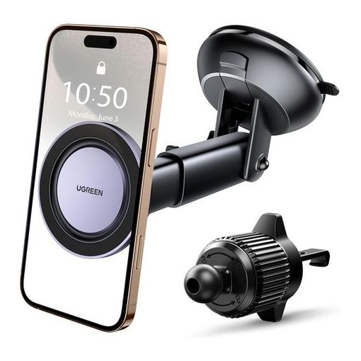 UGREEN magnetic car phone mount with telescopic suction cup arm and separate air vent hook attachment