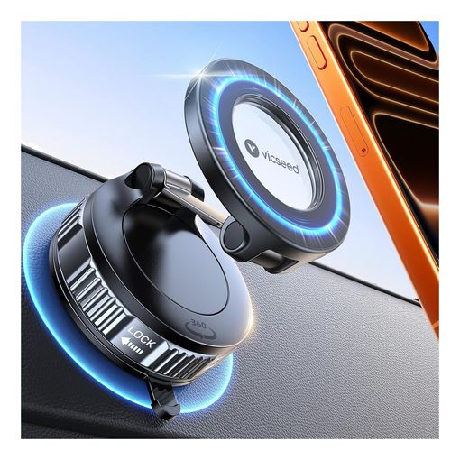VICSEED magnetic car phone holder with rotary lock vacuum suction base on a car dashboard