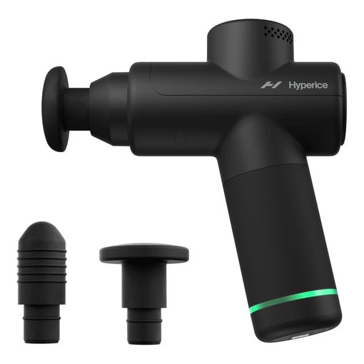 Hyperice Hypervolt Go 2 handheld percussion massage gun with two attachment heads