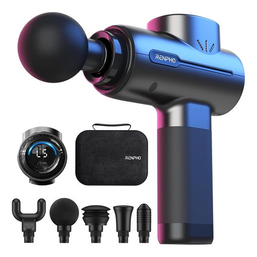 RENPHO deep tissue percussion massage gun with five speeds and five heads