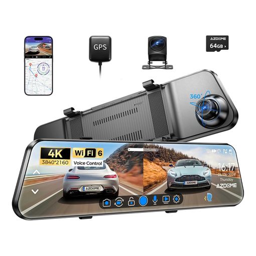 AZDOME PG17 12-inch mirror dash cam with waterproof rear camera, GPS module and 64GB card
