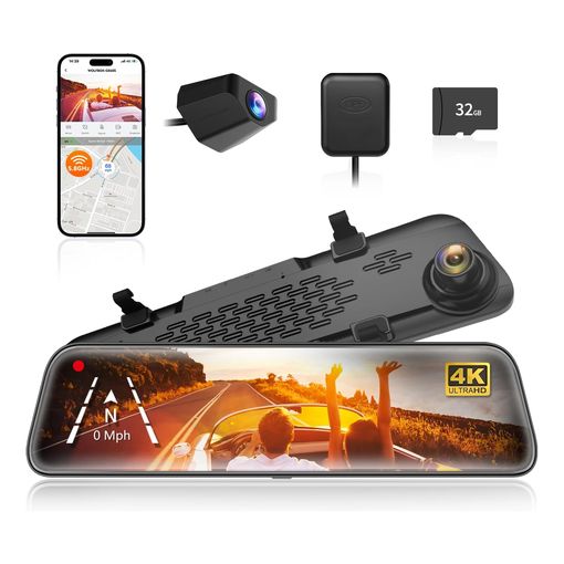 WOLFBOX G840S 12-inch 4K mirror dash cam with rear camera, GPS module and memory card