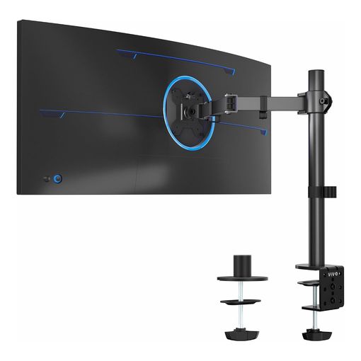 VIVO single monitor arm desk mount holding a curved ultrawide monitor