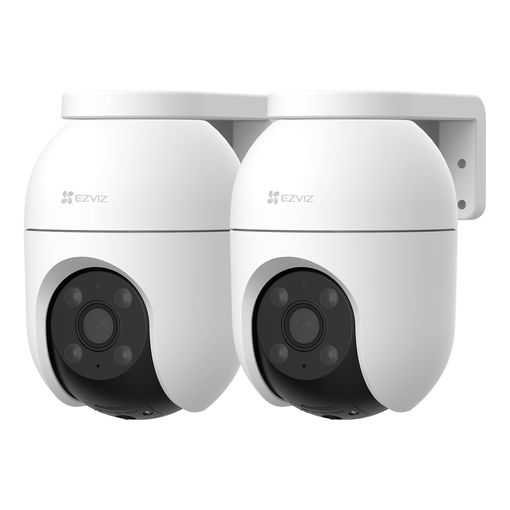 Two EZVIZ C8c wired pan and tilt security cameras side by side
