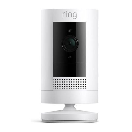 Ring Outdoor Camera Battery Stick Up Cam on its freestanding mount