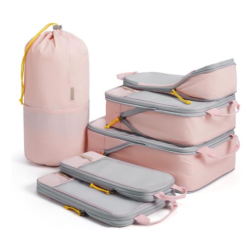 BAGSMART 6-piece compression packing cube set in pink
