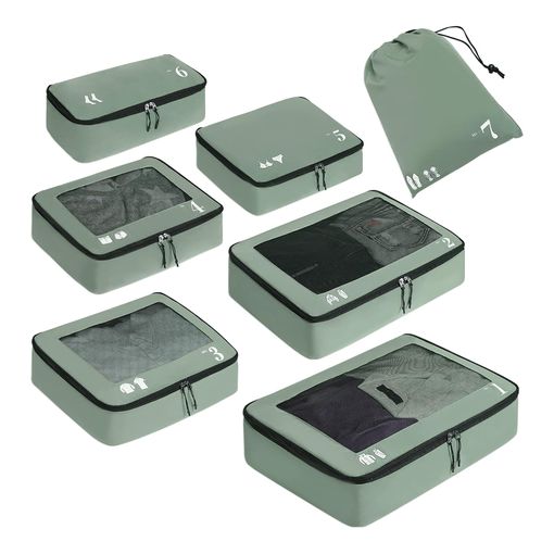 ECOHUB 7-piece recycled packing cube set in green