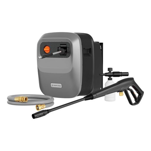 Giraffe Tools retractable wall-mounted pressure washer with 20m hose reel and foam cannon