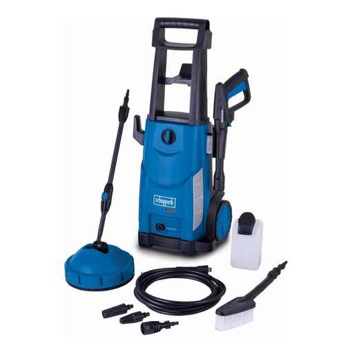 Scheppach HCE2600 pressure washer with surface cleaner and turbo nozzle accessories