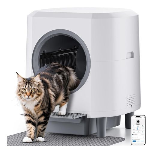 Ellenpent hooded automatic cat litter tray with a cat exiting