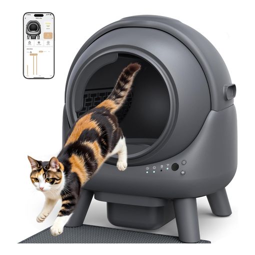 FEELNEEDY odor control self-cleaning cat litter tray with a cat leaving