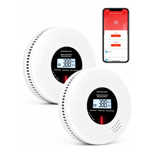 MOES Zigbee smart smoke and carbon monoxide detector two-pack with LCD display and companion app