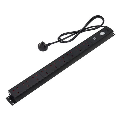 Amazon Basics heavy-duty 9-way metal power strip with surge protection and mounting brackets
