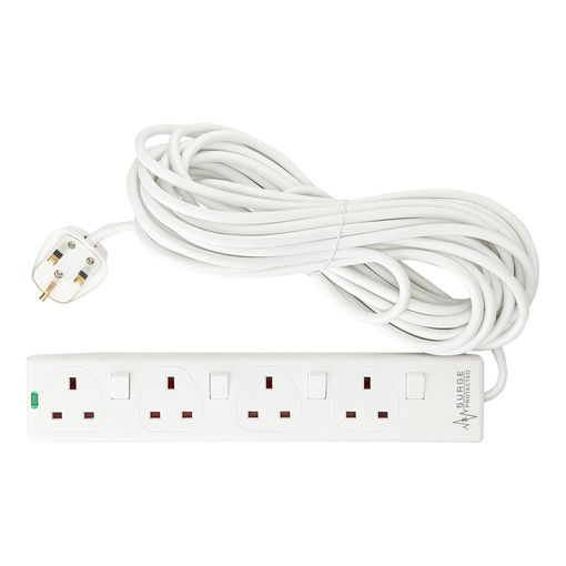 PRO ELEC PELB1942 4 gang switched surge protected extension lead with 10 metre cable