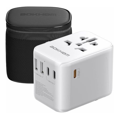 BOKHOM Worldwide Travel Adapter with USB-C PD 30W and zip carry case