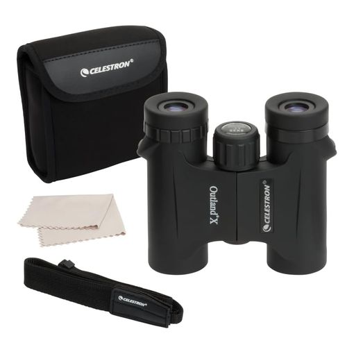 Celestron Outland X 8x25 compact roof prism binocular in black with carry case, strap and lens cloth