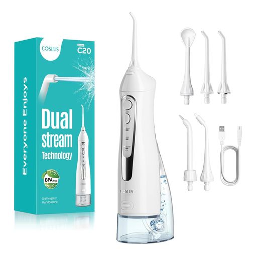 COSLUS C20 cordless water dental flosser with box and five jet tips