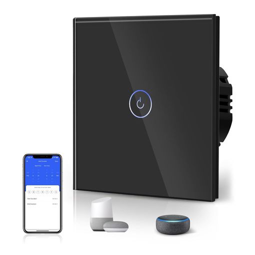 BSEED WiFi touch glass smart light switch, black, 1 gang
