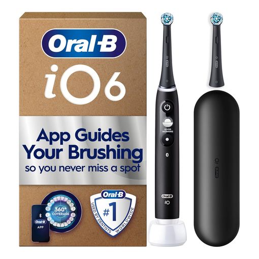 Oral-B iO Series 6 electric toothbrush with charging stand and travel case
